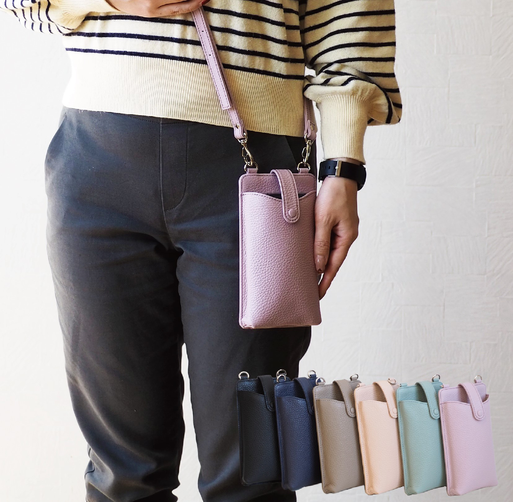 イタリアンシュリンクレザー スマホポーチ スマホショルダー　01704