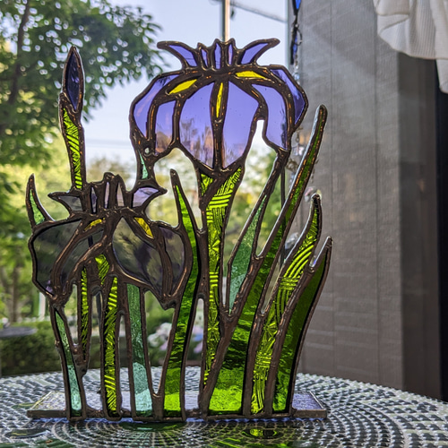 ステンドグラス・ランプ 「恋のしづく」(藤) 099H241 | 大阪府 - 置物  