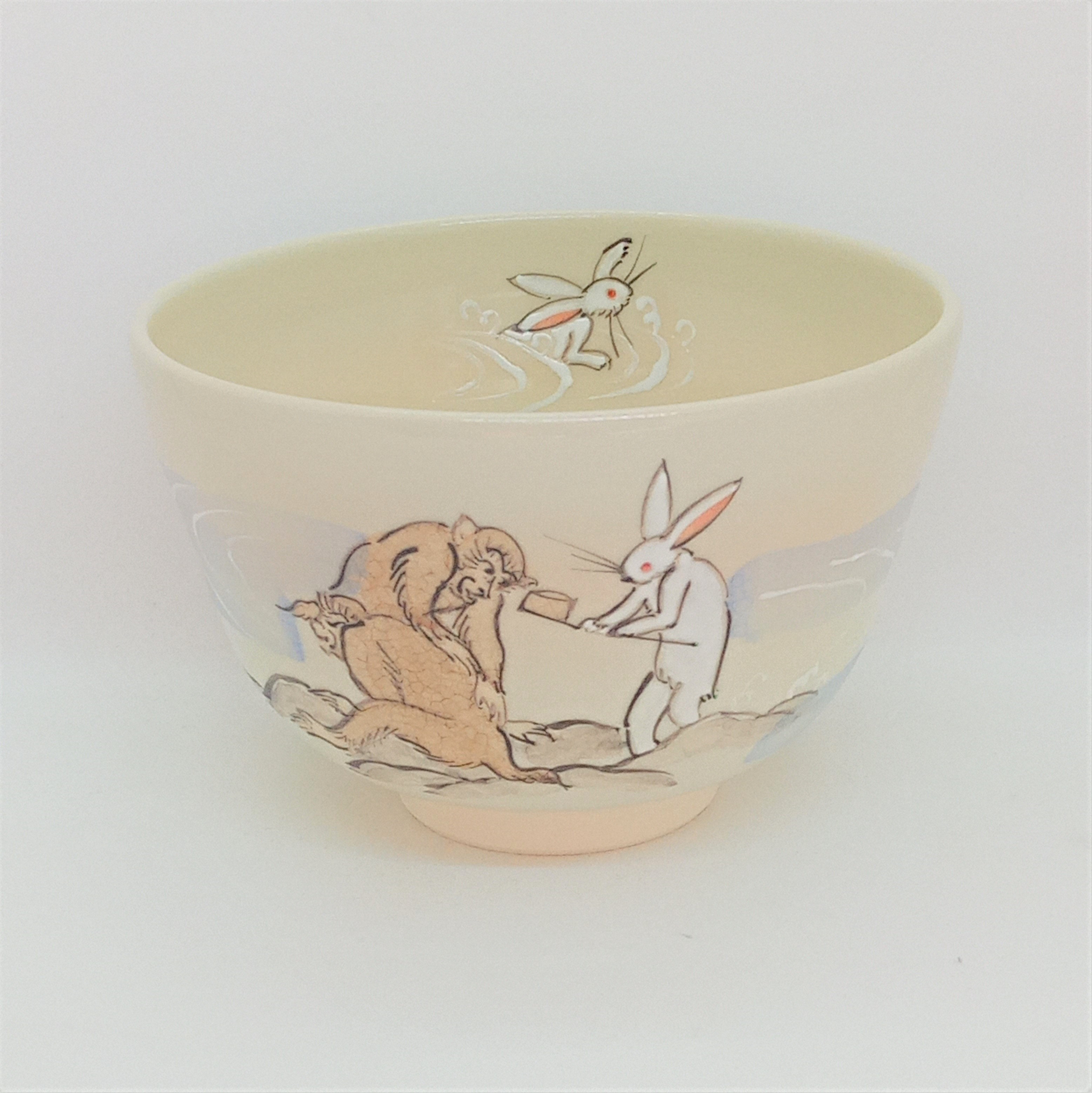 茶盌「鳥獣戯画・水遊び」京焼・清水焼　京都　伝統工芸品　清水焼　抹茶盌　抹茶　うさぎ　猿