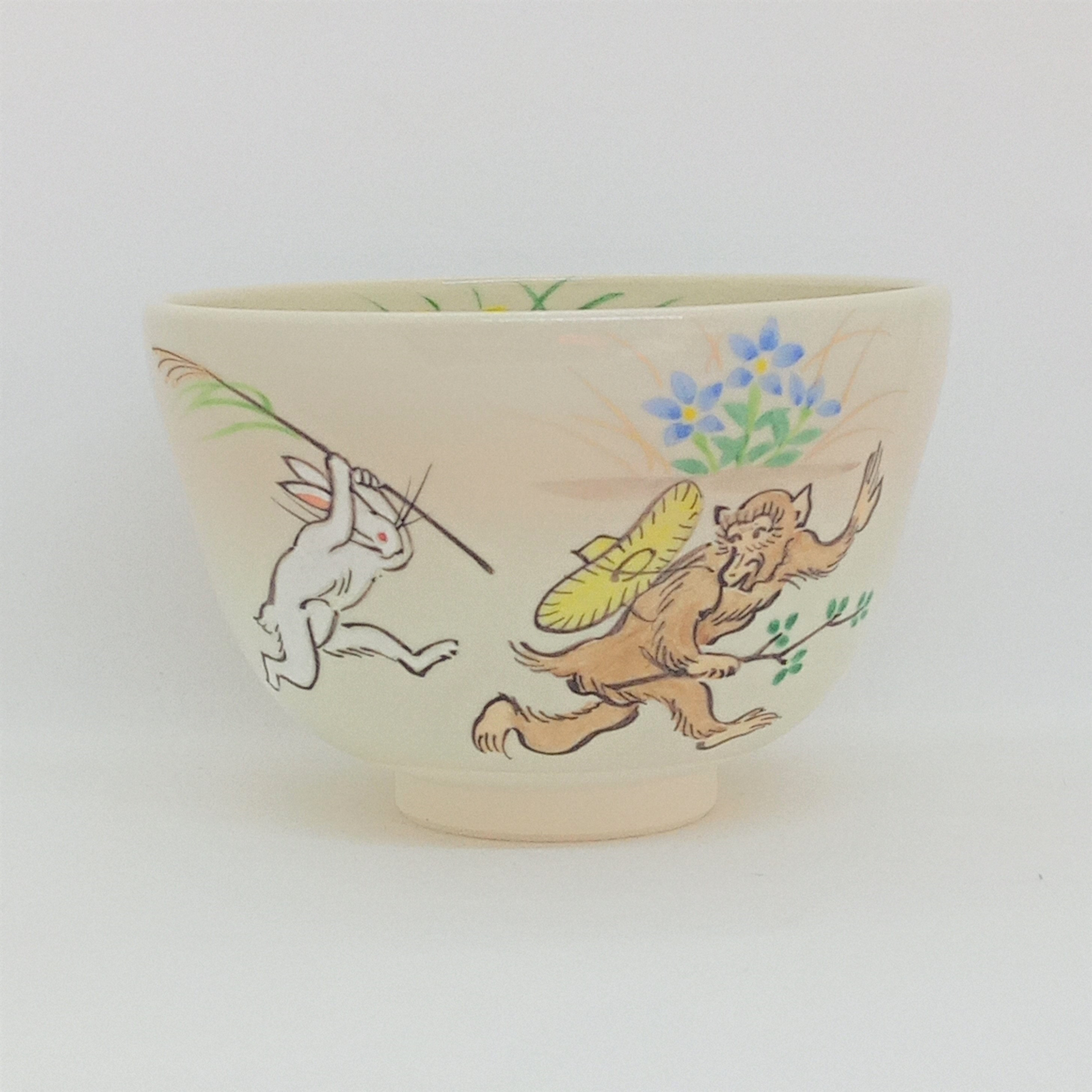 茶盌「鳥獣戯画・追いかけっこ」京焼・清水焼　京都　伝統工芸品　清水焼　抹茶盌　抹茶　うさぎ　猿