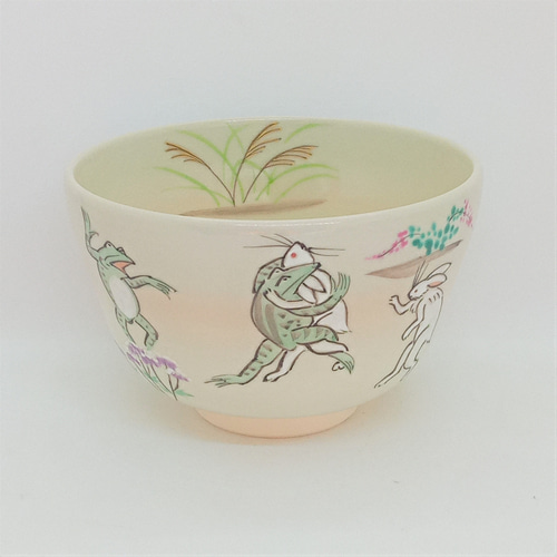 鳥獣絵柄の陶器茶碗 木箱付き　清水焼 鳥獣絵柄の陶器茶碗 木箱付き 清水焼