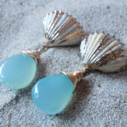 Mermaid Shell Earrings シーブルーカルセドニー☆ピアス☆ 3枚目の画像