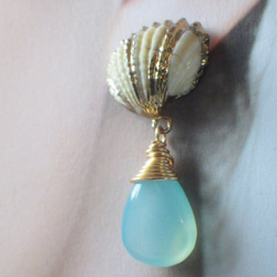 Mermaid Shell Earrings シーブルーカルセドニー☆ピアス☆ 14枚目の画像