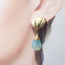 Mermaid Shell Earrings シーブルーカルセドニー☆ピアス☆ 10枚目の画像