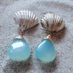 Mermaid Shell Earrings シーブルーカルセドニー☆ピアス☆ 5枚目の画像