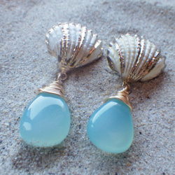 Mermaid Shell Earrings シーブルーカルセドニー☆ピアス☆ 7枚目の画像