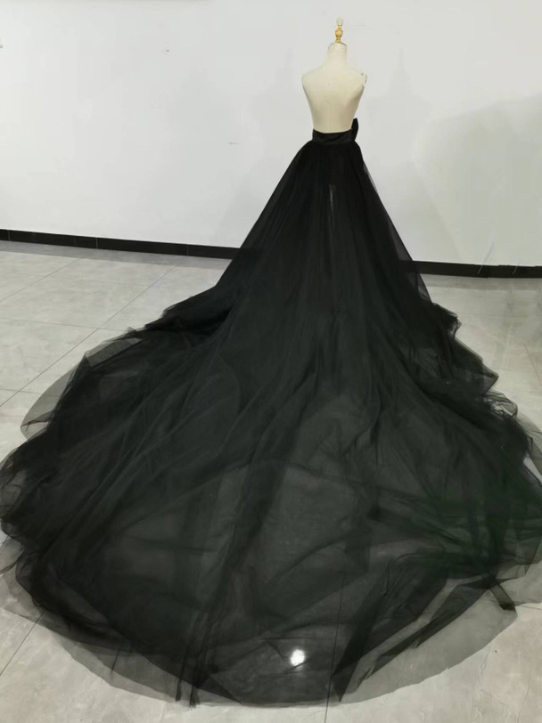 送料無料！雅やか 黒ソフトチュール華やかなトレーンオーバースカート