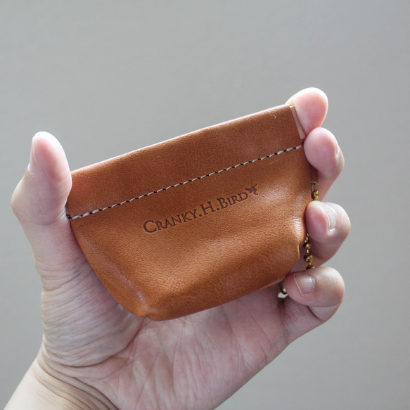 マチありバネ口金ポーチ　栃木レザー　本革　ポーチ　　小物収納　イヤホン　カード　コインケース　お薬　プチギフト 5枚目の画像