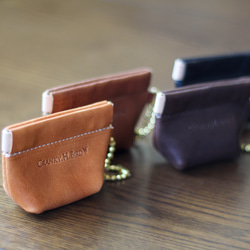 マチありバネ口金ポーチ　栃木レザー　本革　ポーチ　　小物収納　イヤホン　カード　コインケース　お薬　プチギフト 2枚目の画像