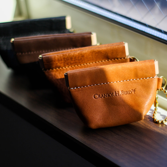 マチありバネ口金ポーチ　栃木レザー　本革　ポーチ　　小物収納　イヤホン　カード　コインケース　お薬　プチギフト 4枚目の画像