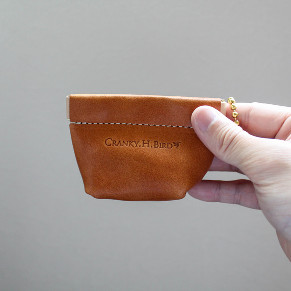 マチありバネ口金ポーチ　栃木レザー　本革　ポーチ　　小物収納　イヤホン　カード　コインケース　お薬　プチギフト 6枚目の画像