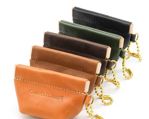 マチありバネ口金ポーチ 栃木レザー 本革 ポーチ 小物収納 イヤホン