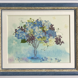 押し花 押し花額 押し花アート アジサイ 紫陽花 水彩 ブルー系
