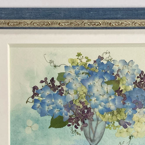 押し花 押し花額 押し花アート アジサイ 紫陽花 水彩 ブルー系