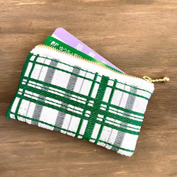 畳縁　硬幣錢包　名片夾　日式　格子格子呢　綠色的 第3張的照片