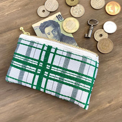 畳縁　硬幣錢包　名片夾　日式　格子格子呢　綠色的 第2張的照片