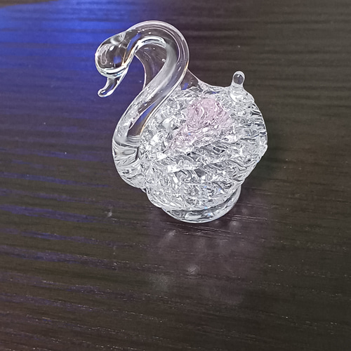 手作り！ガラス細工 ピンクのスワン白鳥 立体・オブジェ 森の