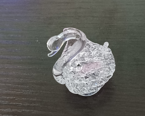 手作り！ガラス細工 ピンクのスワン白鳥 立体・オブジェ 森の妖精
