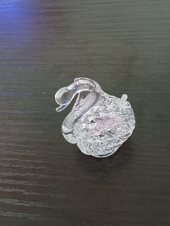 手作り！ガラス細工 ピンクのスワン白鳥 立体・オブジェ 森の