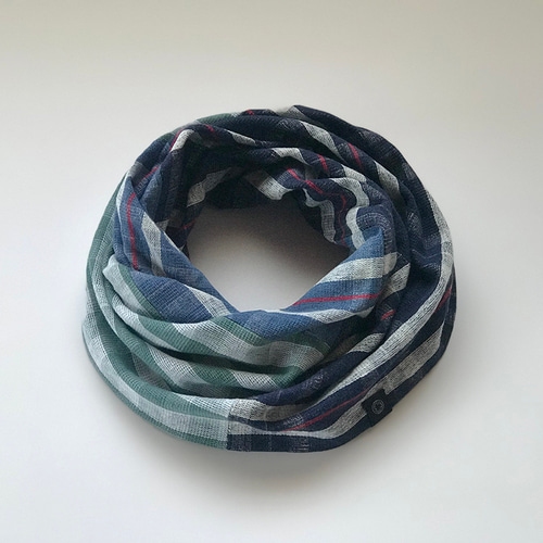 ふんわりBi-color3柄ねじりチェックスヌード ネイビー・ブルー