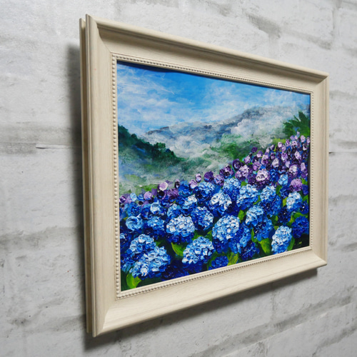 油絵 油彩 油彩画 絵 絵画【天空のピンクと紫の紫陽花】 絵画