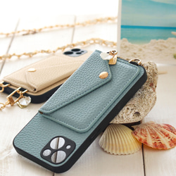 海のかけら　スマホケース　iphone14 13 12 SE 　ショルダーストラップ付き　カードポケット付き 貝殻 2枚目の画像