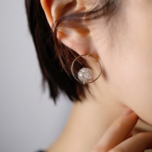 14kgf ◇天然石circleピアス クラックスモーキークォーツ