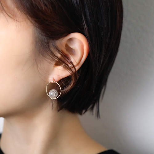 14kgf ◇天然石circleピアス クラックスモーキークォーツ