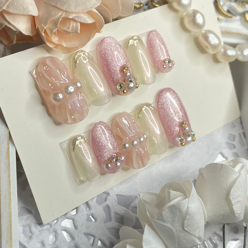 サイズオーダー♡マグネット×ビジューネイルチップ ピンク size order