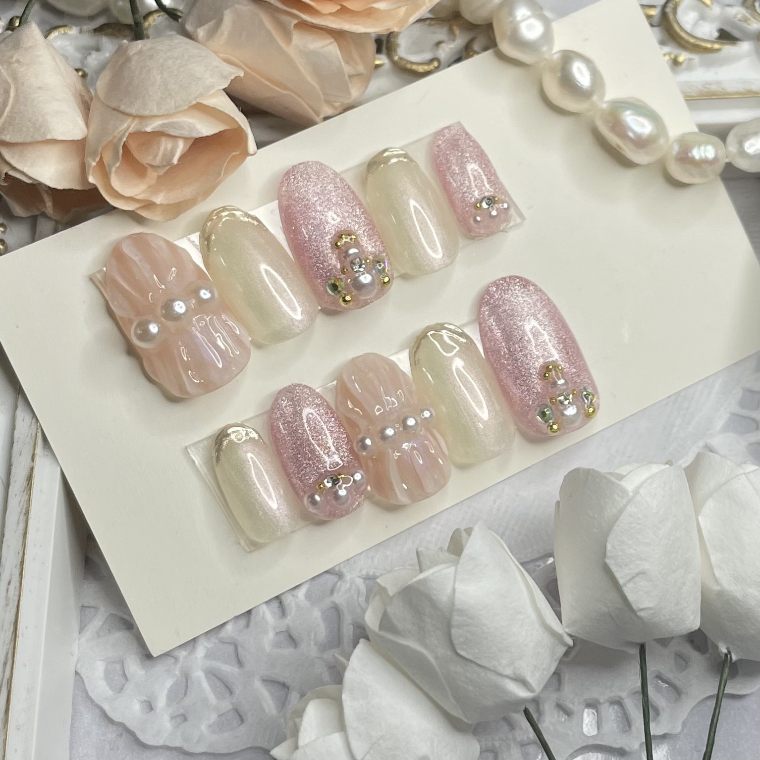 サイズオーダー♡マグネット×ビジューネイルチップ ピンク size order  