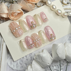 サイズオーダー♡マグネット×ビジューネイルチップ ピンク size order