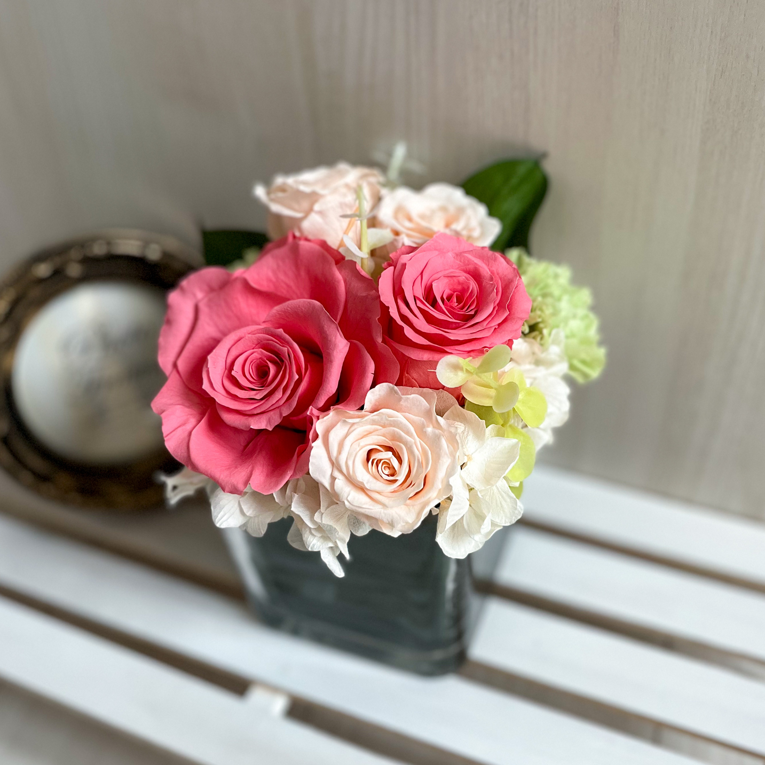 ＊贈り物に＊ガラスベースの華やかなアレンジ