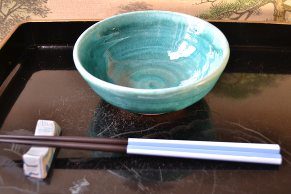 【再入荷！】ターコイズブルー　スープ皿(中)　中鉢　★萩焼　 12枚目の画像
