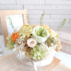 プリザーブドフラワー楕円形陶器アレンジメント✨ ふわふわ紫陽花