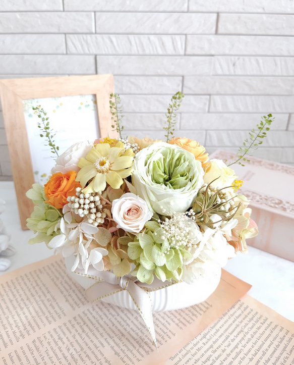 フラワーアレンジメント 2点 オーダー商品 プリザーブドフラワー楕円形陶器アレンジメント✨ ふわふわ紫陽花