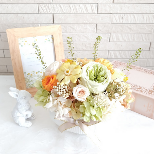 プリザーブドフラワー楕円形陶器アレンジメント✨ ふわふわ紫陽花