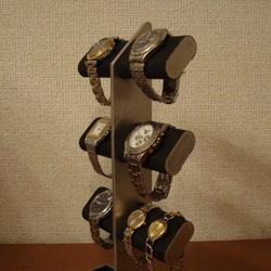 父の日　刻印　名入れ　ラッピング　ブラック6本掛けダブル角トレイ腕時計スタンドタワー 3枚目の画像