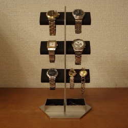 父の日　刻印　名入れ　ラッピング　ブラック6本掛けダブル角トレイ腕時計スタンドタワー 2枚目の画像