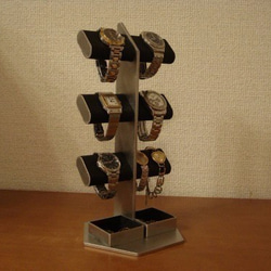 父の日　刻印　名入れ　ラッピング　ブラック6本掛けダブル角トレイ腕時計スタンドタワー 5枚目の画像
