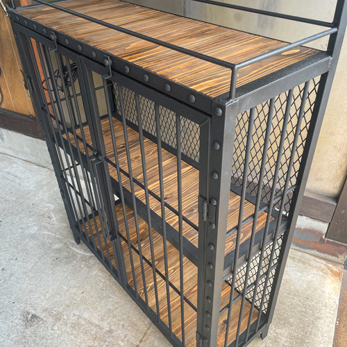 ブラックリベットキャビネット［ダクトレール2本］ 植物棚 アイアン