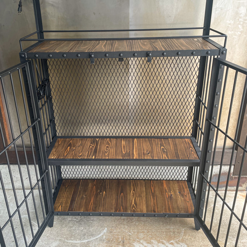 ブラックリベットキャビネット［ダクトレール2本］ 植物棚 アイアン