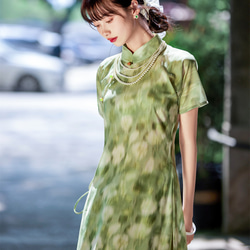 渲染綠色 兩件套文藝復古少女旗袍 新中式國風春節改良洋裝連身裙 第8張的照片