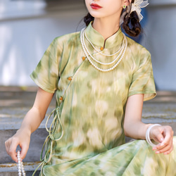 渲染綠色 兩件套文藝復古少女旗袍 新中式國風春節改良洋裝連身裙 第3張的照片
