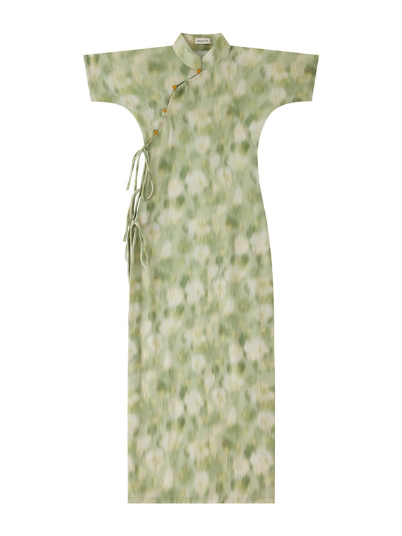 渲染綠色 兩件套文藝復古少女旗袍 新中式國風春節改良洋裝連身裙 第11張的照片