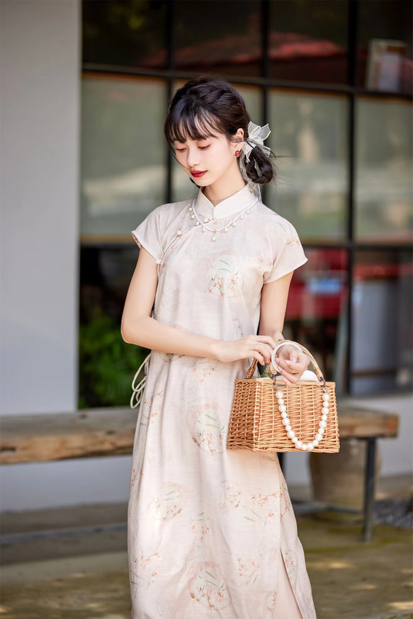 溫柔粉色 兩件套文藝復古少女旗袍 新中式國風春節改良洋裝連身裙 第10張的照片