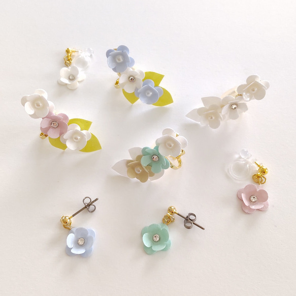 小さなお花イヤーカフセット（mintblue）＜ペーパーアクセサリー＞ 3枚目の画像