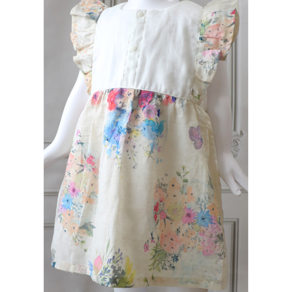 BABY/KIDS オーガニックコットンとリネン 花束のワンピース (Size 80~100) 2枚目の画像