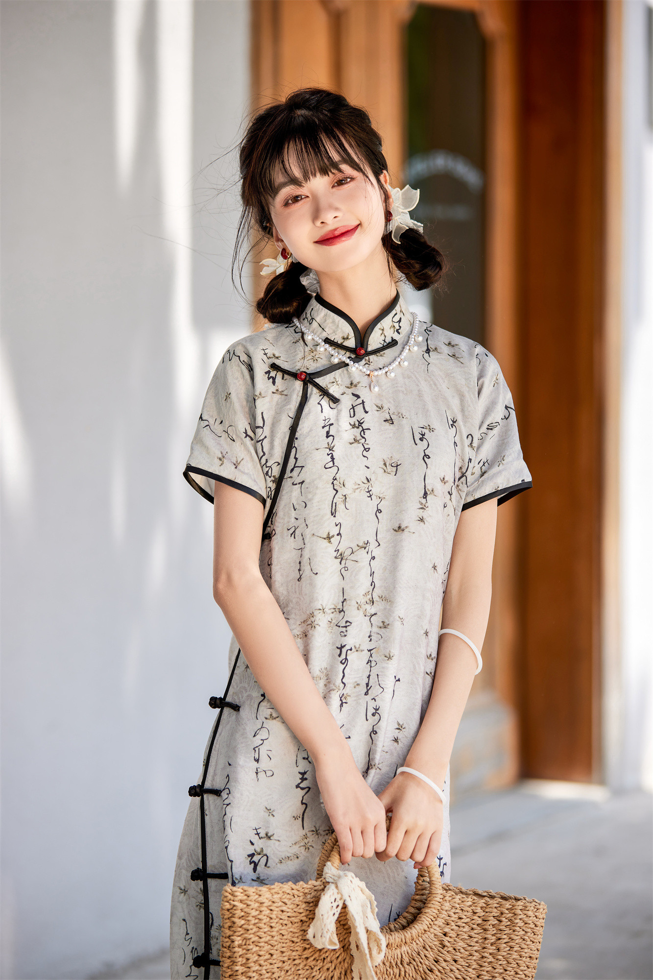 新品 改良漢服 復古 花柄 マンダリンJK ：中国風 改良旗袍/二胡・古筝演奏会