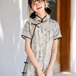 灰色調 書法漢字印花復古少女旗袍 新中式國風春節改良洋裝連身裙 第1張的照片