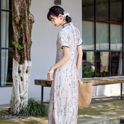 灰色調 書法漢字印花復古少女旗袍 新中式國風春節改良洋裝連身裙 第4張的照片